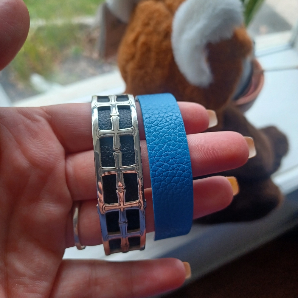 Brighton Christo Silver Cuff Bracelet With Leather Insert